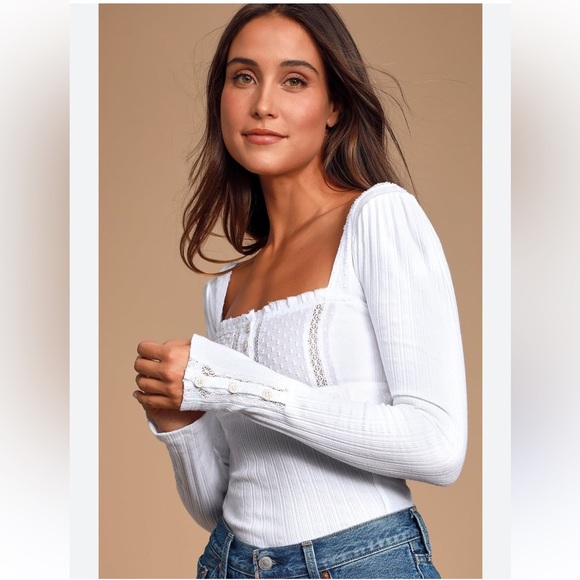 Free People White Long Sleeve Blouse - Picture 1 of 10